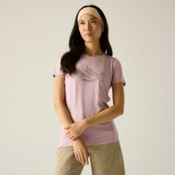 Damska koszulka z krótkim rękawem i grafiką Fingal Stretch. Niebieskie t-shirty damskie Regatta, m, bez wzorów, z elastanu, bez kołnierzyka. Za 78.05 zł.