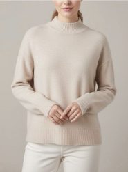 Sweter z półgolfem i długim rękawem z domieszką wełny - beżowy. Brązowe swetry damskie Sinsay, l, bez wzorów, z wełny, bez kołnierzyka, bez ramiączek, długie, bez kaptura. Za 49.99 zł.