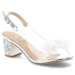 Sandały damskie S.Barski, transparentny pasek ozdobny kwiat regulowany pasek stabilny obcas elegancki fason, srebrne, MR61-9009. Szare klapki damskie S.BARSKI, bez wzorów, bez obcasa, na obcasie, bez zapięcia. Za 199.00 zł.