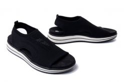 RIEKER REMONTE D1J52-00 black, sandały damskie. Czarne sandały damskie Rieker Remonte, bez wzorów, bez obcasa, na koturnie, bez zapięcia. Za 263.92 zł.