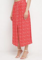 Czerwona Spódnica Maxi w Kwiatowy Print z Guziczkami Kasphine. Czerwone spódnice damskie Born2be, l, bez wzorów, vintage, maxi, rozkloszowane. Za 64.99 zł.