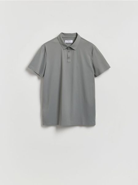 Koszulka polo slim - jasnoszary. Szare koszulki polo męskie Reserved, l, bez wzorów, z dzianiny, bez ramiączek. W wyprzedaży za 89.99 zł.