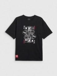 4F T-shirt loose z nadrukiem męski - czarny M. Czarne t-shirty męskie 4f, m, bez wzorów, z bawełny, bez kołnierzyka. Za 79.99 zł.