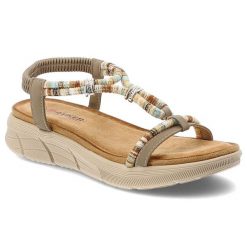 Sandały damskie Artiker, cholewka ze skóry ekologicznej cienkie paski z przodu elastyczny pasek na pięcie plecione detale, beżowe, 58C0009. Brązowe klapki damskie Artiker, z aplikacjami, ze skóry ekologicznej, bez obcasa, na platformie. Za 169.00 zł.