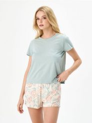 Piżama dwuczęściowa z kwiatowym motywem - niebieski. Niebieskie piżamy damskie Sinsay, l, bez wzorów, bez ramiączek. Za 39.99 zł.