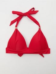 Trójkątna góra od bikini wiązana na szyi i plecach - czerwony. Czerwone bikini damskie Sinsay, l, bez wzorów. Za 29.99 zł.