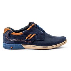 KOMODO Buty męskie casual 861L granatowe niebieskie. Niebieskie półbuty na co dzień męskie na jesień, z jeansu, biznesowe, bez zapięcia. Za 367.89 zł.