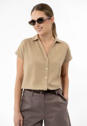 Koszula z lnem C-GUARE. Brązowe koszule damskie Volcano, na lato, uniwersalny, bez wzorów, ze lnu, klasyczne, bez kołnierzyka, bez ramiączek. Za 119.99 zł.