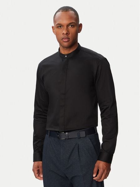 HUGO Koszula Kaleb 50544949 Czarny Slim Fit. Czarne koszule męskie Hugo, m, bez wzorów, z bawełny, biznesowe, bez kołnierzyka, bez ramiączek. Za 360.99 zł.