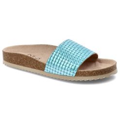 Turkusowe Klapki Yokono Stylowe Obuwie Damskie. Niebieskie klapki damskie Yokono, bez wzorów, ze skóry, eleganckie, bez obcasa, na obcasie. Za 99.99 zł.