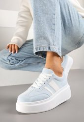 Niebieskie Sneakersy Klasyczne Tenisówki na Grubej Podeszwie z Koturnem Adessia. Niebieskie obuwie sportowe damskie Renee, bez wzorów, z jeansu, eleganckie, bez zapięcia. Za 119.99 zł.