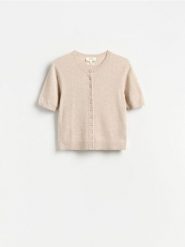 Kardigan z wełny merino - beżowy. Brązowe kardigany damskie Reserved, l, bez wzorów, z wełny. Za 199.99 zł.
