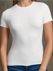 Koszulka z krótkim rękawem basic - kremowy. Białe t-shirty damskie Sinsay, l, bez wzorów, bez kołnierzyka. Za 19.99 zł.