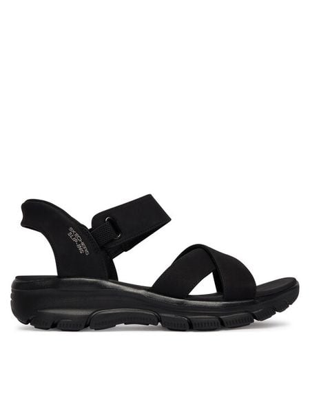 Skechers Sandały 163534/BBK Czarny. Czarne sandały damskie Skechers, bez wzorów, ze skóry, bez obcasa, na płaskiej podeszwie, bez zapięcia. Za 319.99 zł.