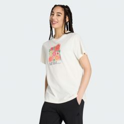 Luźna Koszulka Z Kwiatową Grafiką 2. Białe koszulki sportowe damskie Adidas, bez wzorów, bez kołnierzyka, bez ramiączek, na fitness i siłownię. Za 149.00 zł.