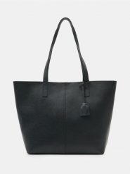 Torba na ramię z naturalnej skóry groszkowej - czarny. Czarne torby na ramię damskie Sinsay, bez wzorów, ze skóry, bez dodatków. Za 149.99 zł.