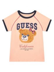 Guess T-Shirt J5YI21 K8HM4 Koralowy Regular Fit. Pomarańczowe t-shirty i topy dla dziewczynek Guess, z aplikacjami, z bawełny, bez ramiączek. Za 69.99 zł.