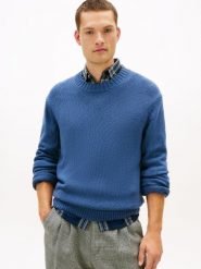 Tommy Hilfiger sweter z dzianiny Mężczyźni Bawełna niebieski, XL. Niebieskie swetry przez głowę męskie Tommy Hilfiger, m, bez wzorów, z bawełny, bez kołnierzyka. Za 279.95 zł.
