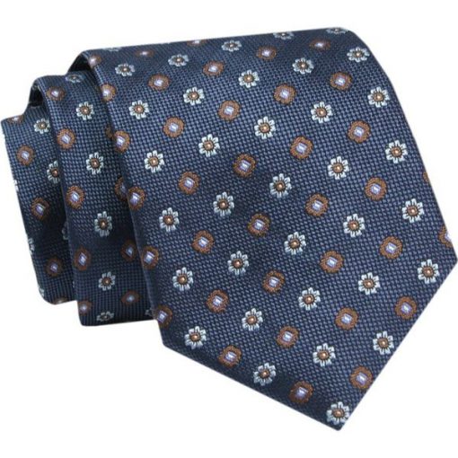 Krawat - ALTIES - Granatowy w Kwiatowe Groszki. Niebieskie krawaty i muchy Alties, bez wzorów, z tkaniny, eleganckie. Za 49.00 zł.