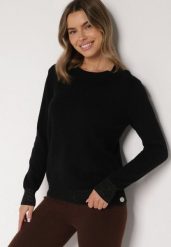 Czarny Sweter z Guzikami z Boku Tusiana. Czarne swetry damskie Born2be, bez wzorów, z jeansu, klasyczne, bez kołnierzyka, bez ramiączek, bez kaptura. Za 79.99 zł.