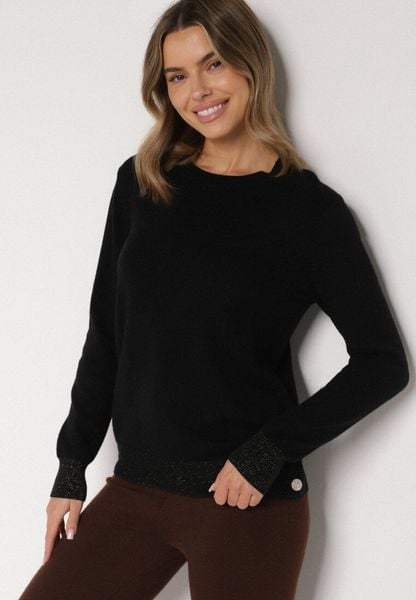 Czarny Sweter z Guzikami z Boku Tusiana. Czarne swetry damskie Born2be, bez wzorów, z jeansu, klasyczne, bez kołnierzyka, bez ramiączek, bez kaptura. Za 79.99 zł.