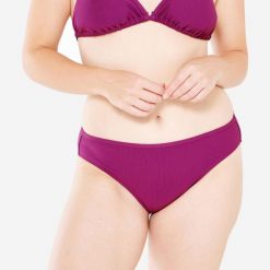 Dół kostiumu kąpielowego surfingowego damski Olaian Nina teksturowany. Fioletowe bikini damskie OLAIAN, bez wzorów. Za 39.99 zł.
