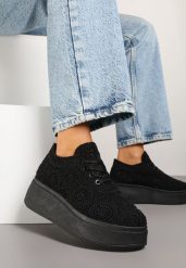 Czarne Szydełkowe Sneakersy Typu Tenisówki na Platformie Filalena. Czarne trampki i tenisówki damskie Renee, bez wzorów, z jeansu, eleganckie, bez zapięcia. Za 69.99 zł.