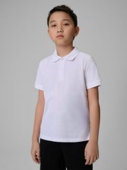4F Koszulka polo regular chłopięca - biała 134 (8-9 lat). Białe t-shirty dla chłopców 4f, bez wzorów, z dzianiny, bez ramiączek. Za 49.99 zł.