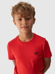 4F T-shirt gładki chłopięcy - pomarańczowy 146 (10-11 lat). Brązowe t-shirty dla chłopców 4f, bez wzorów, z bawełny, bez ramiączek. Za 29.99 zł.