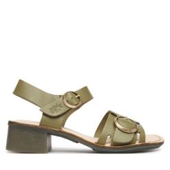 Sandały Fly London. Zielone sandały damskie Fly London, bez wzorów, bez obcasa, na słupku, bez zapięcia. Za 505.99 zł.