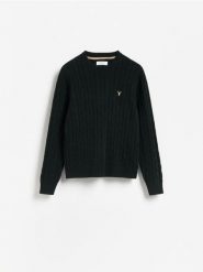 Sweter z haftem - ciemnozielony. Zielone swetry przez głowę męskie Reserved, l, bez wzorów, z bawełny, bez kołnierzyka. Za 149.99 zł.