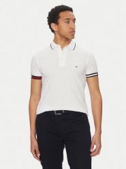 Tommy Hilfiger Polo Flag Cuff MW0MW38458 Biały Slim Fit. Białe koszulki polo męskie Tommy Hilfiger, m, bez wzorów, z bawełny, bez ramiączek. Za 229.99 zł.