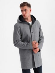 Melanżowy długi męski płaszcz z kapturem – beżowy V2 OM-COWC-0122 - XXL. Brązowe płaszcze męskie Ombre Clothing, na zimę, l, bez wzorów, z materiału, eleganckie, długie, z kapturem. Za 359.99 zł.