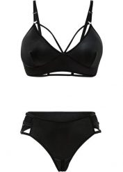 Biustonosz bustier + stringi ouvert z efektem wetlook (komplet 2-cz.). Czarne stringi damskie bonprix, bez wzorów. Za 94.99 zł.