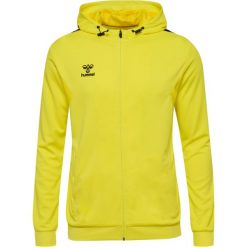 Poliestrowa bluza dresowa z kapturem i zamkiem błyskawicznym Hummel Authentic. Żółte bluzy sportowe męskie Hummel, z dresówki, bez zapięcia, na fitness i siłownię. Za 277.50 zł.