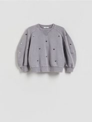 Bluza w serca - ciemnoszary. Szare bluzy damskie Reserved, l, bez wzorów, z bawełny, bez kaptura. Za 119.99 zł.