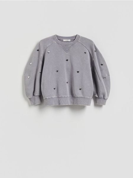 Bluza w serca - ciemnoszary. Szare bluzy damskie Reserved, l, bez wzorów, z bawełny, bez kaptura. Za 119.99 zł.