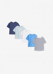 T-shirt z czystej bawełny organicznej (5 szt.). Niebieskie koszule dla chłopców bonprix, bez wzorów, z bawełny, bez kołnierzyka, bez ramiączek. Za 99.99 zł.