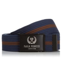 Pasek parciany PAOLO PERUZZI PW-14-105 cm granatowy. Niebieskie paski damskie Paolo Peruzzi, bez wzorów, z materiału. Za 34.00 zł.