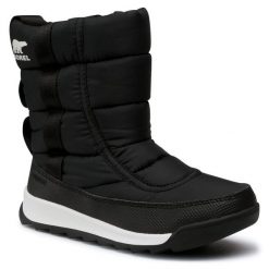 Śniegowce Sorel. Czarne buty zimowe chłopięce Sorel, bez wzorów, bez zapięcia. Za 399.99 zł.