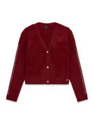 Guess Kardigan J6BR02 Z1334 Czerwony ciemny Regular Fit. Czerwone swetry dla dziewczynek Guess, z aplikacjami, z syntetyku, bez kołnierzyka, bez ramiączek, bez kaptura. Za 264.99 zł.