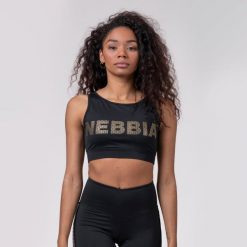 Stanik fitness cardio Nebbia Intense Gold Mesh Czarny. Czarne obuwie sportowe damskie Nebbia, bez wzorów, z meshu, na fitness i siłownię. Za 129.99 zł.
