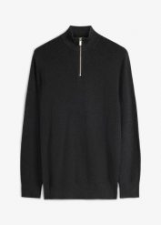 Bluza ze stójką z czystej bawełny. Niebieskie bluzy męskie bonprix, m, bez wzorów, z bawełny, bez kaptura. Za 112.99 zł.