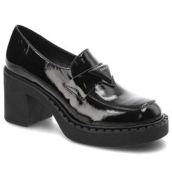 Półbuty damskie Lamanti, cholewka z lakierowanej skóry naturalnej z ozdobnym elementem na podbiciu gruby stabilny obcas oraz masywna podeszwa z wyraź. Czarne półbuty damskie LAMANTI, bez wzorów, ze skóry, biznesowe, bez obcasa, na obcasie, bez zapięcia. Za 259.00 zł.