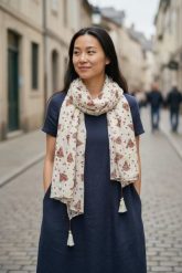 Maison Scotch damski szalik z czystej bawełny z nadrukiem żaglówek i frędzlami. Białe szaliki i chusty damskie 55PROTEC, bez wzorów, z bawełny. Za 220.99 zł.