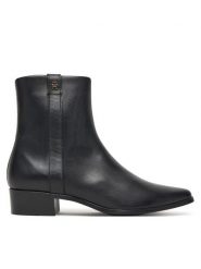 Tommy Hilfiger Botki Th Leather Pointy Zip Bootie FW0FW08980 Czarny. Czarne botki damskie Tommy Hilfiger, ze skóry, bez obcasa, na słupku, bez zapięcia. Za 599.99 zł.