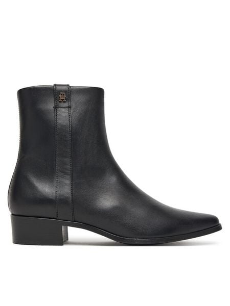 Tommy Hilfiger Botki Th Leather Pointy Zip Bootie FW0FW08980 Czarny. Czarne botki damskie Tommy Hilfiger, ze skóry, bez obcasa, na słupku, bez zapięcia. Za 599.99 zł.