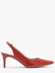 Czerwone czółenka typu slingback na szpilce JOAN. Czerwone czółenka damskie Ryłko, bez wzorów, z gumy, bez obcasa, na szpilce, bez zapięcia. W wyprzedaży za 279.99 zł.