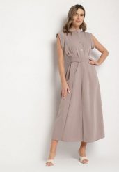 Brązowa Sukienka Koszulowa o Rozkloszowanym Kroju z Wiązaniem w Pasie Mavirielle. Brązowe sukienki dla dziewczynek Born2be, bez wzorów, eleganckie, bez ramiączek, długie. Za 159.99 zł.