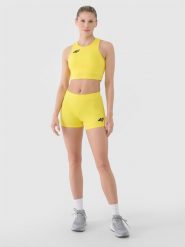 4F Legginsy krótkie treningowe damskie - żółte L. Żółte legginsy damskie 4f, l, bez wzorów, z dzianiny, krótkie, na fitness i siłownię. Za 89.99 zł.